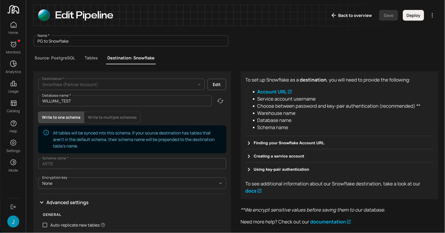 Deploy and stream in Artie